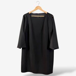 Lafayette 148 Little Black Dress Size 14 Candace Slit Sleeve Shift Minimalist